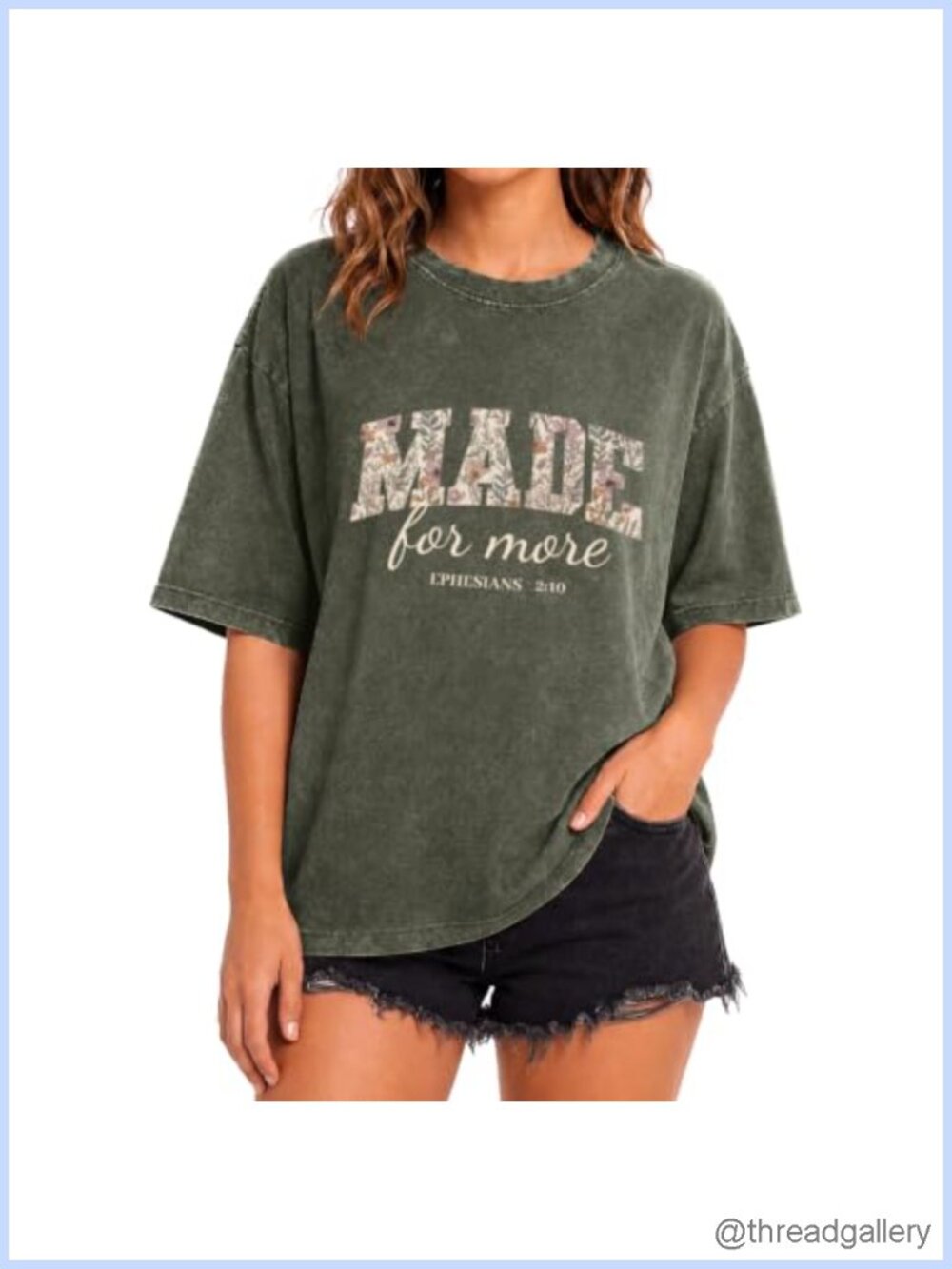Acid Wash Cotton Christian Graphic Tee Made for More Floral Bible Verse